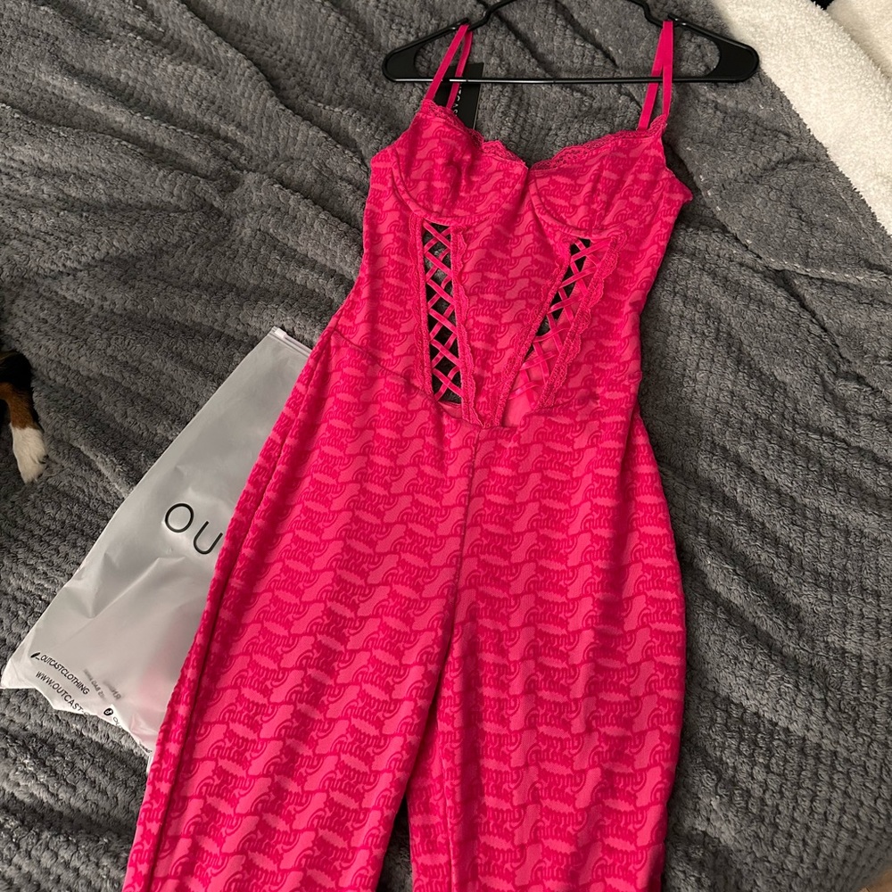 Outcast pink backless jumpsuit, size L